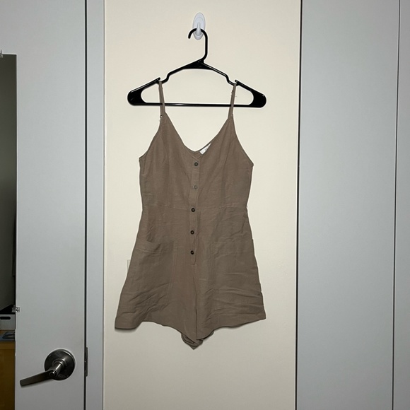 Lush Button Up Khaki Romper with Pockets - Picture 2 of 2
